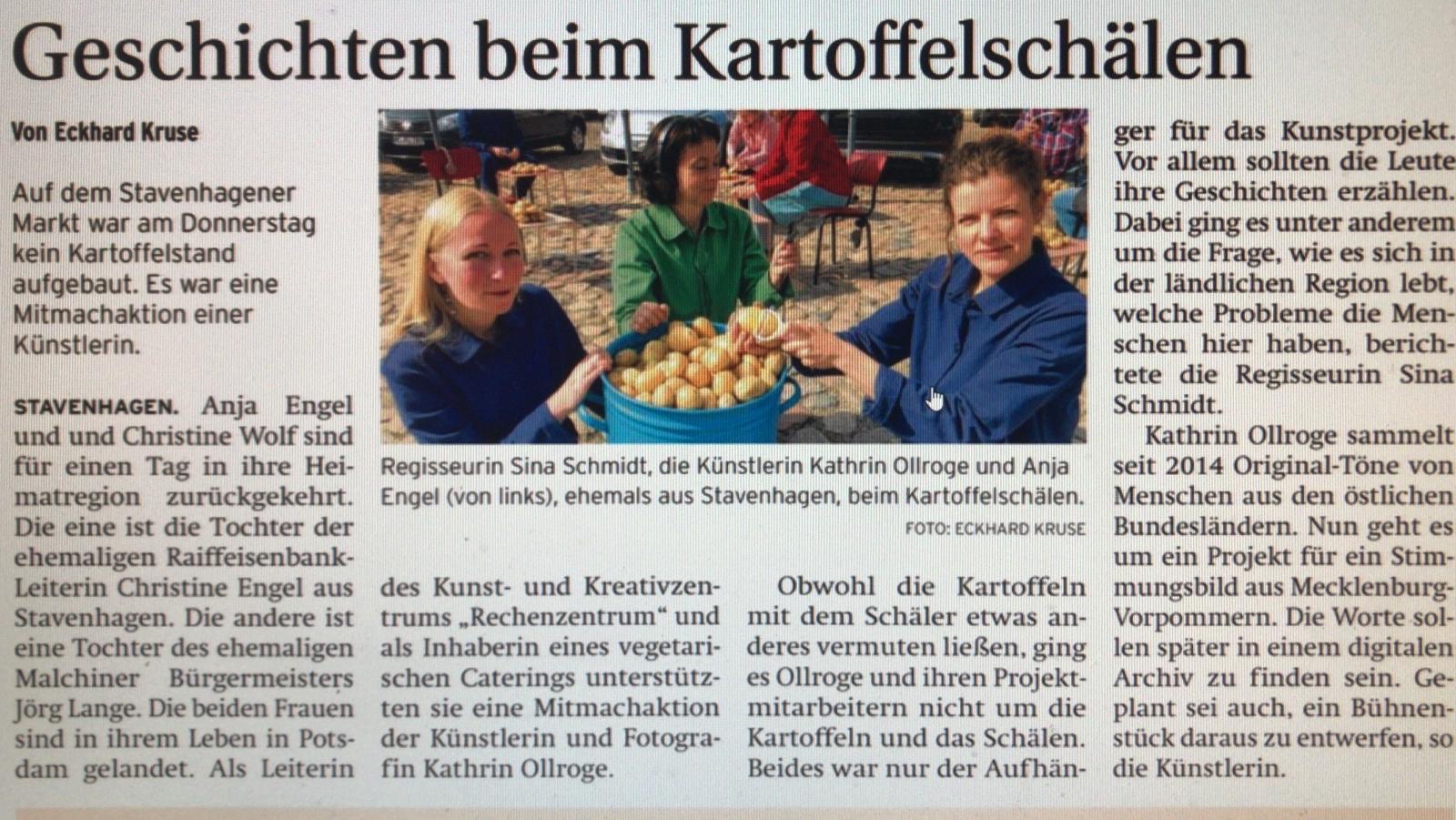 Zeitungsartikel zur Kartoffelaktion in Stavenhagen September 2020